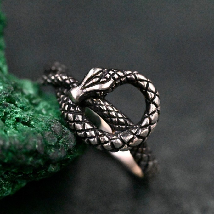 Serpent Heart Sterling Silver Ring with Intricate Detailing