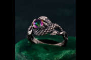 Mystic Stone Dragon Ring - Enchanted Serpent Scale Band - Magical Silver Jewelry