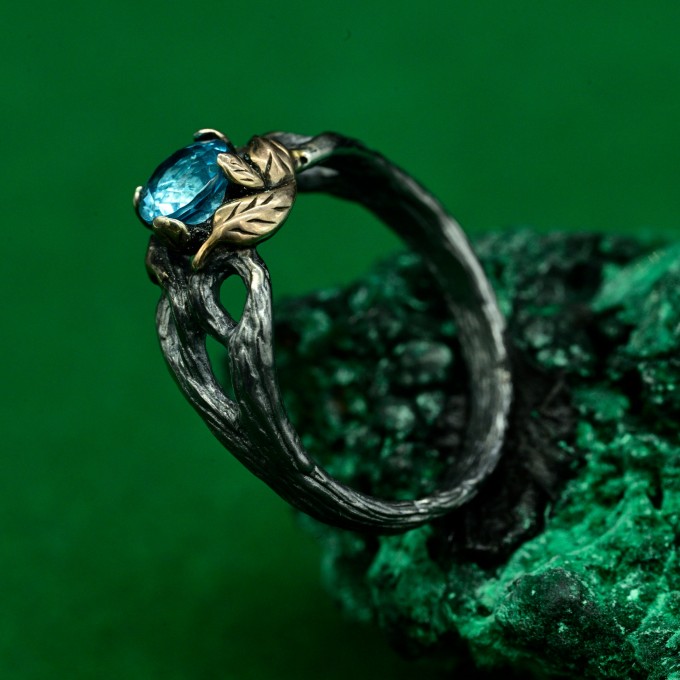 Silver Fairy Twig Engagement Ring: Elvish Leaf Braid Design