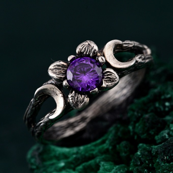 Triple Moon Goddess Ring – Floral Moon Ring, Silver Moon Trio, Celestial Silver Moon Ring, Crescent Goddess Ring, Engagement Ring