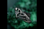 Enchanted Forest Silver Ring- Celtic Knot, Wood Texture, Handcrafted Unique Silver Ring with Leaf and Triskele Accents
