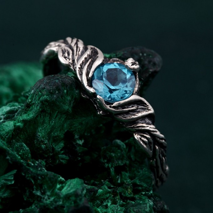 Sterling Silver Fantasy Wedding Ring with Nature Inspired Motif – Nature's Embrace Ring, Enchanted Forest Engagement Ring
