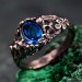 Forest Ring with Oval London Topaz and Sterling Silver Mushroom Design