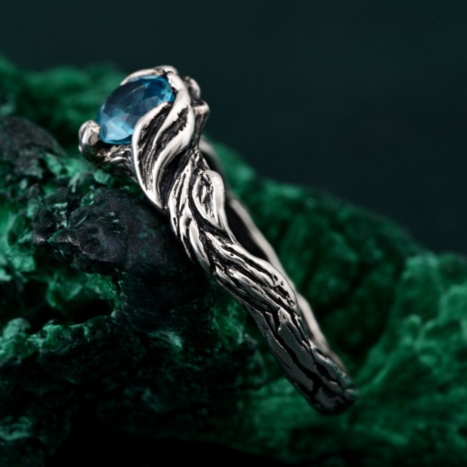 Sterling Silver Fantasy Promise Ring – Woodland Promise Ring, Enchanted Forest Engagement Ring, Rustic Elegance Twig Ring