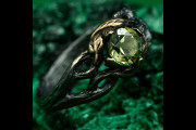 Ring of Natural Beauty, Forest Ring with Peridot, Ring with Branch and Blossom, Mystical Forest Ring, Leafy Engagement Ring