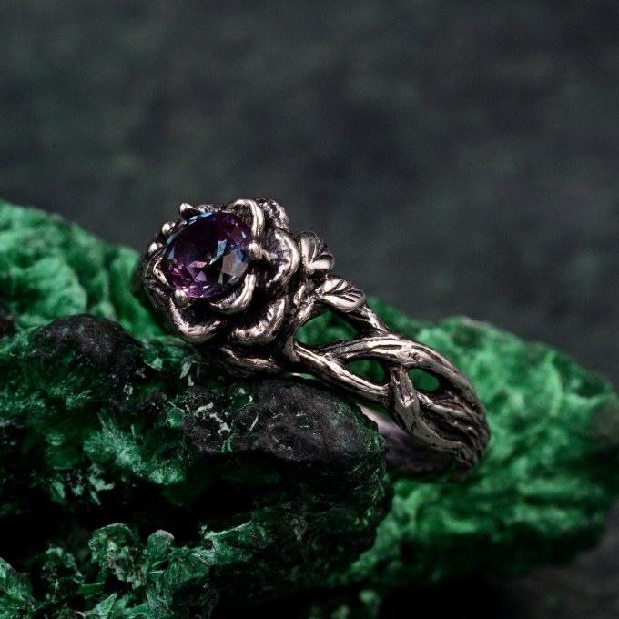 Twilight Lotus: Gothic Alexandrite Ring