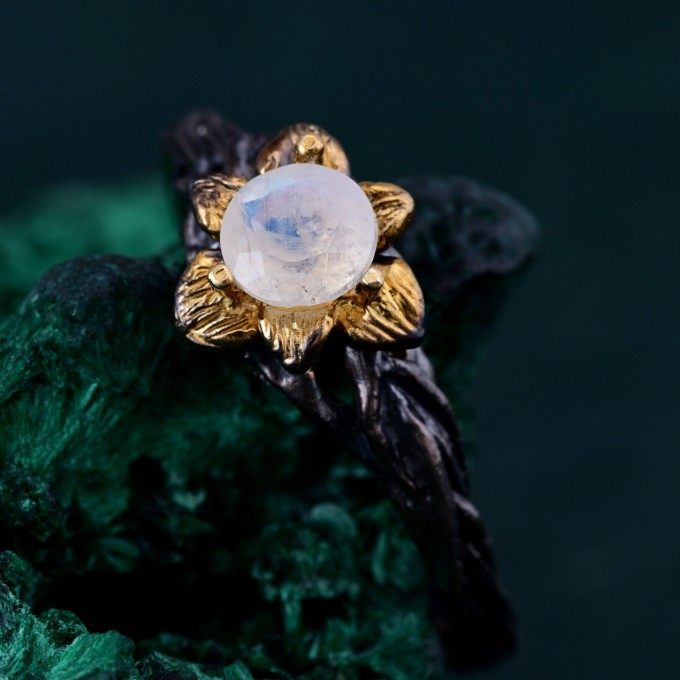 Enchanted Forest Ruby Ring - Unique Woodland Whispers and Blossom Twig Ring