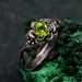 Elegant Peridot Lotus Ring - Nature-Inspired Silver Band with Leaf Detail