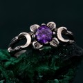 Floral Triple Moon Goddess Ring in Silver
