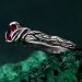 Gothic Silver Ring with Ruby and Leaf Motif