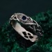 Celtic Pattern Sapphire Wedding Band - Wide Vintage Style Tree Bark Design for Couples