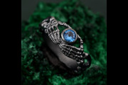 Celtic Knot Blue Topaz Fantasy Ring, Skeleton Hand Engagement, Gothic Forest Core, Unique Gift