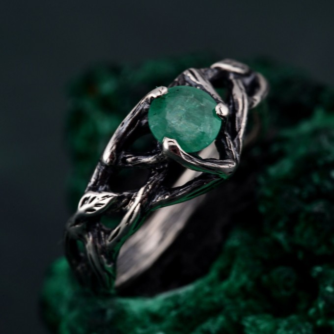 Stunning Unique Emerald Forest Ring - Nature Inspired Wedding Jewelry