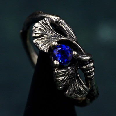 Boho Ginkgo Leaf Ring, Silver Botanical Jewelry for Nature Lovers