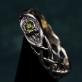 Wide Celtic Wedding Ring – Tree Bark Pattern with Peridot, Vintage Style Men's and Women's Wedding Band