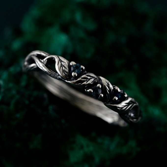 London Blue Topaz Silver Ring – Nature-Inspired Jewelry with Fairy Vine & Willow Leaf Design