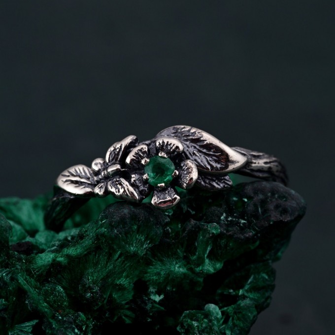 Enchanted Forest Silver Ring - Elegant Garnet & Moth Twig Design