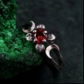 Celestial Silver Moon Ring – Mystic Garnet Lunar Ring, Triple Moon Goddess Ring, Silver Moon Trio, Crescent Goddess Ring, Engagement Ring