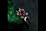 Celestial Silver Moon Ring, Mystic Garnet Lunar Ring, Triple Moon Goddess Ring, Silver Moon Trio, Crescent Goddess Ring, Engagement Ring