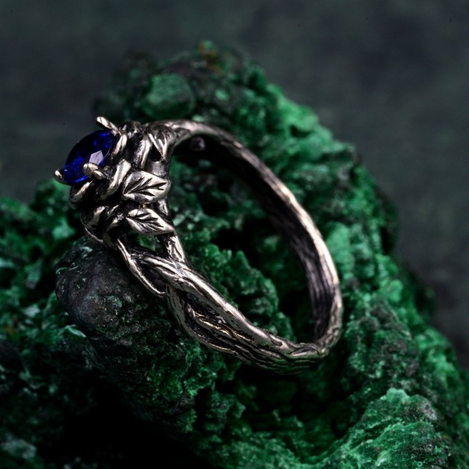 Petals of Dusk: Gothic Sapphire Ring