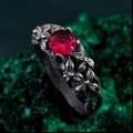 Crimson Blossom: Gothic Sterling Silver Ring with Radiant Ruby