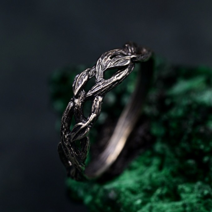 Nature-Inspired Braided Vine Silver Ring