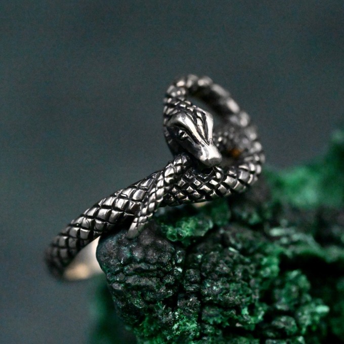 Handcrafted Silver Serpent Gorgon Ring – Unique Gothic Serpentine Symbol of Power