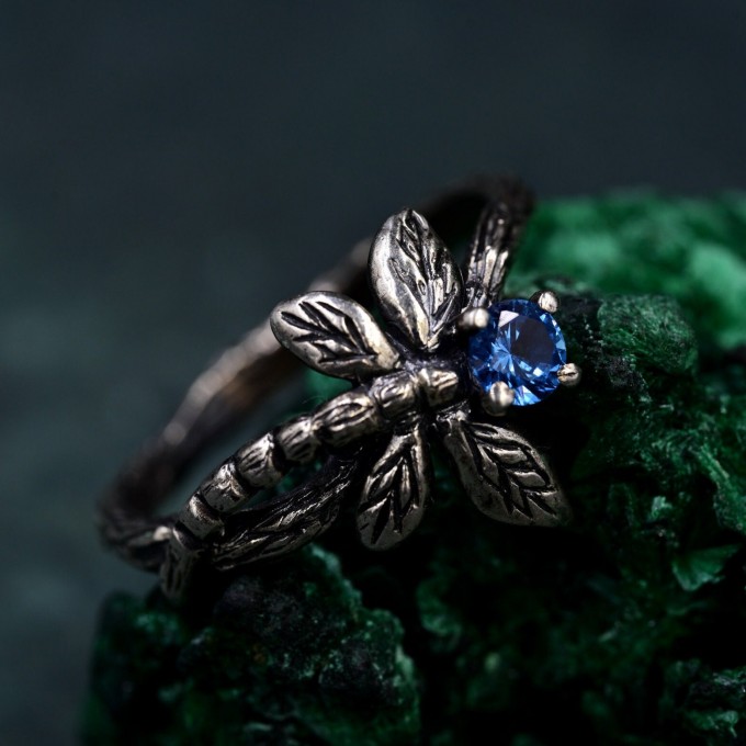 Enchanted Butterfly Silver Ring with Blue Gemstone