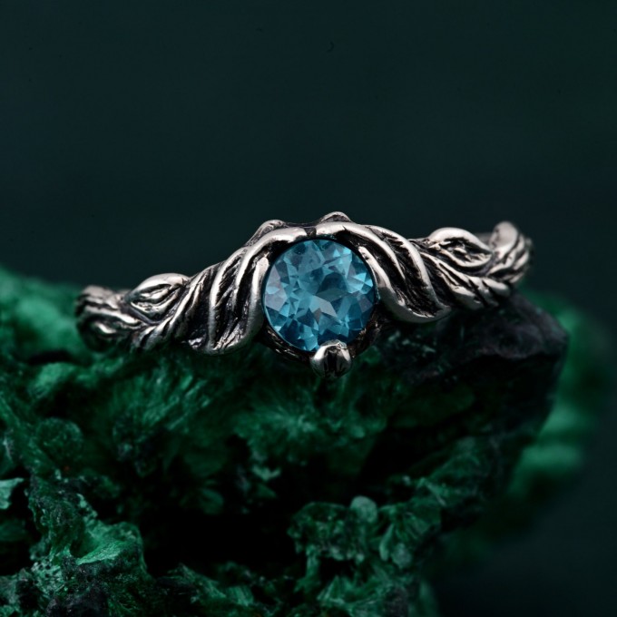 Sterling Silver Fantasy Wedding Ring with Nature Inspired Motif – Nature's Embrace Ring, Enchanted Forest Engagement Ring
