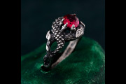 Ruby Dragon Scale Ring - Mythical Silver Dragon Armor Band - Serpentine Elegance Gemstone Ring