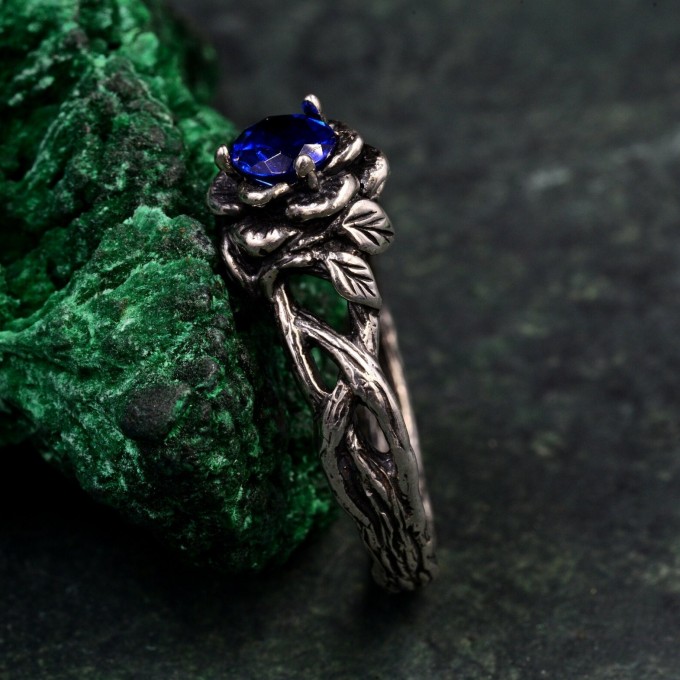 Leaf Embrace Sapphire Ring – Artistic Sterling Silver Botanical Engagement JewelryLeaf Embrace Sapphire Ring – Artistic Sterling Silver Botanical Engagement Jewelry
