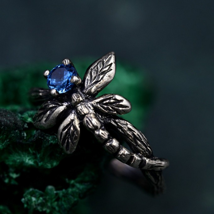 Fluttering Butterfly Gem Ring with Sapphire and Silver Design