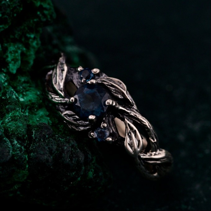 Midnight Enchantment: Blue Sapphire Silver Ring