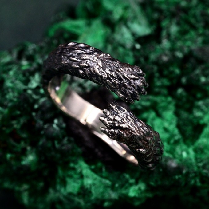 Gothic Silver Ring with Intricate Feather Motif