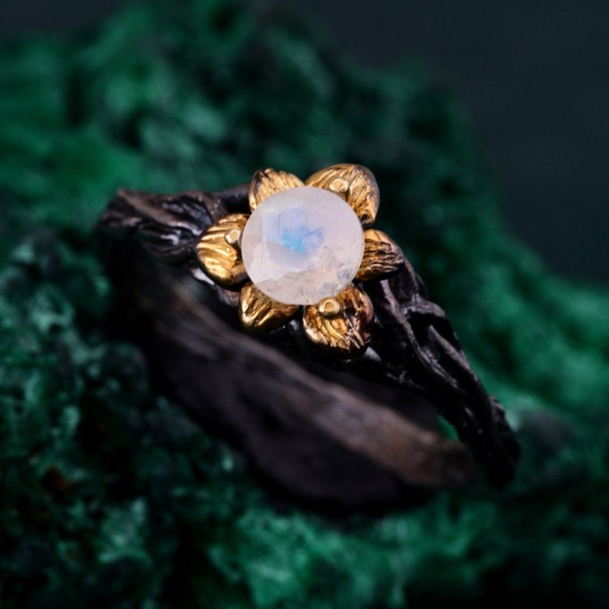 Enchanted Forest Amethyst Ring with Blossom Twig Design