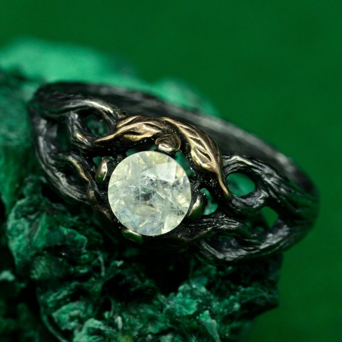Moonlit Flame Silver Ring with Moonstone