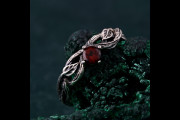 Branch Ring - Silver Twig with Garnet Accent, Branch Ring, Leafy Twig Ring, Nature's Gemstone Adornment Ring, Christmas Gift