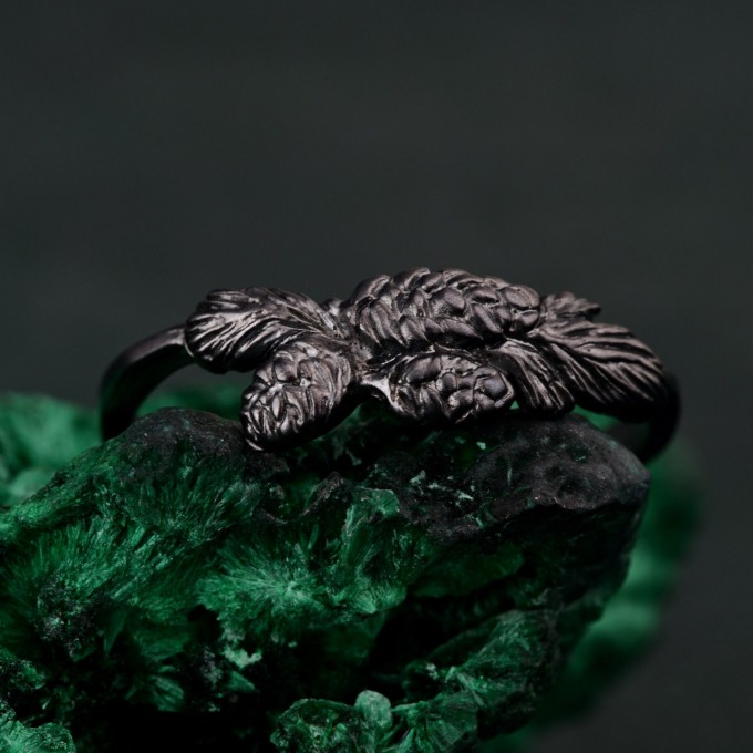 Handcrafted Silver Pinecone and Twig Ring – Unique Women's Christmas Jewelry