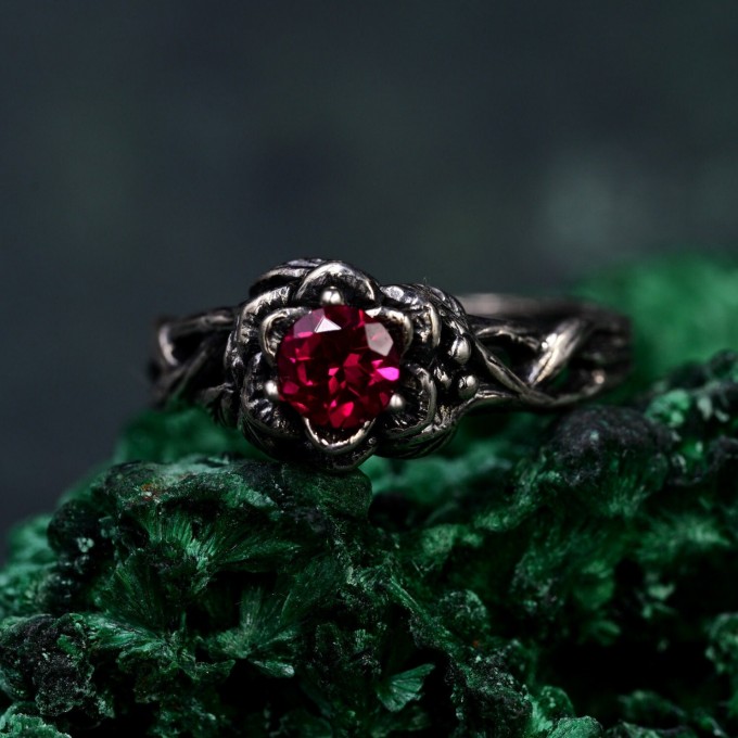 Flame of the Lotus: Gothic Ruby Ring