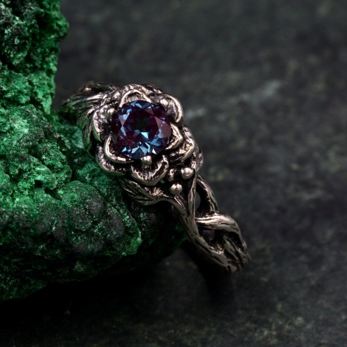 Twilight Lotus: Gothic Alexandrite Ring