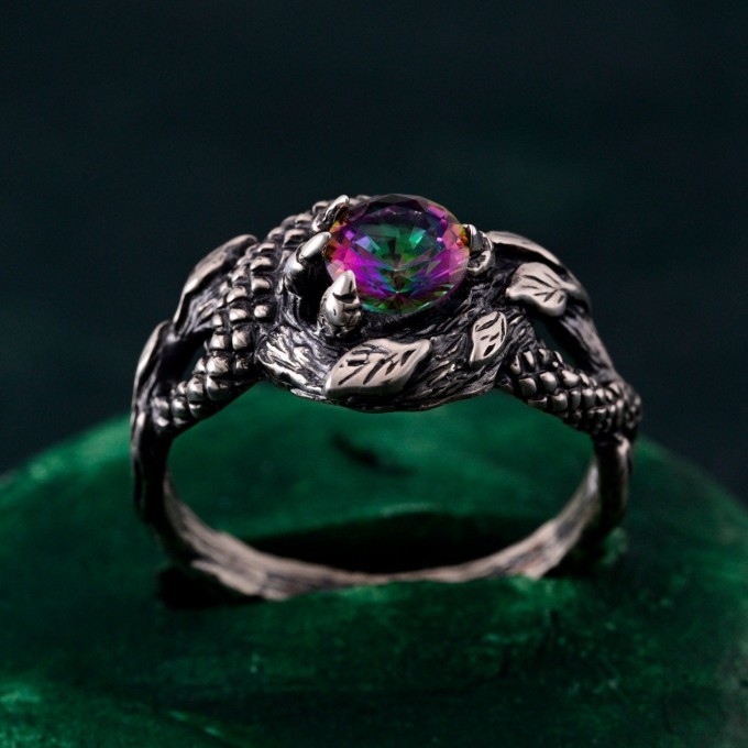 Flamebound Treasure: Gothic Dragon Mystic Stone Ring