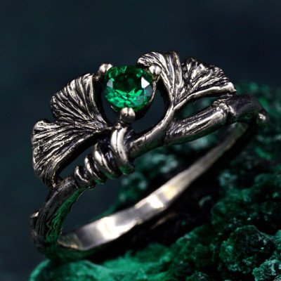 Boho Ginkgo Leaf Ring, Silver Botanical Jewelry for Nature Lovers