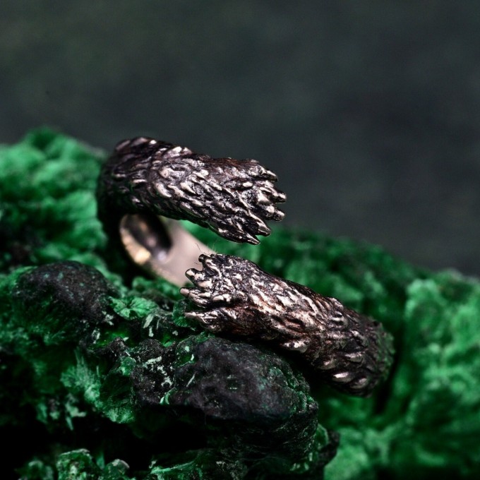 Gothic Silver Ring with Intricate Feather Motif