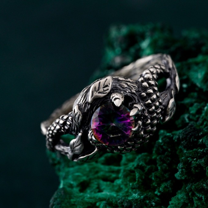 Flamebound Treasure: Gothic Dragon Mystic Stone Ring