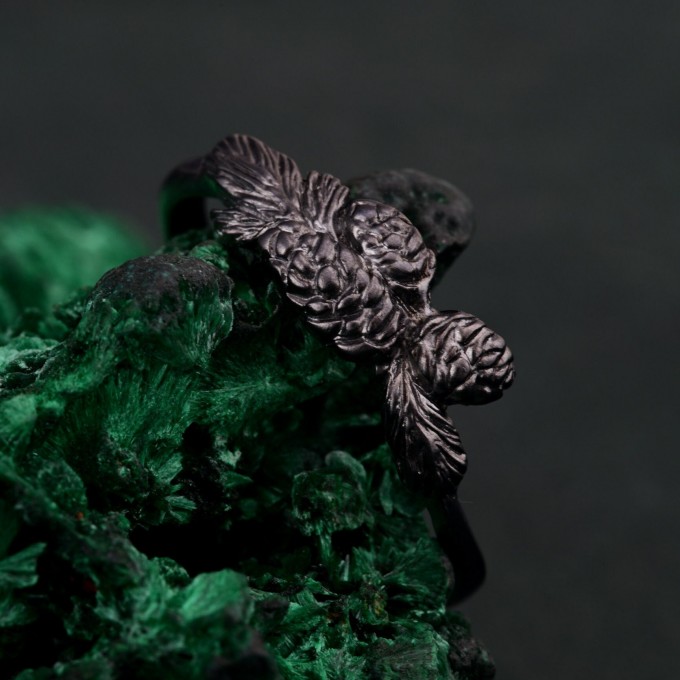 Handcrafted Silver Pinecone and Twig Ring – Unique Women's Christmas Jewelry