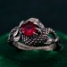 Dragon Scale Silver Ring with Ruby – Handcrafted Gothic Serpent Scale Band