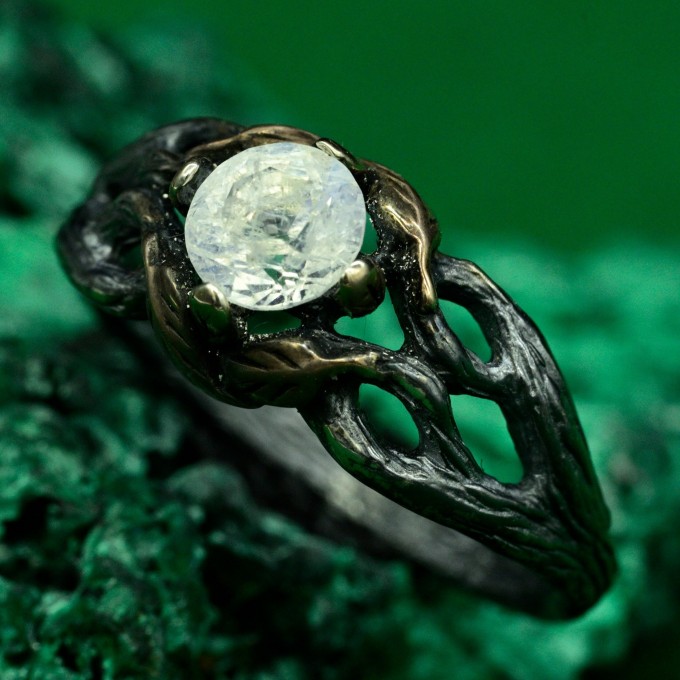 Moonlit Flame Silver Ring with Moonstone