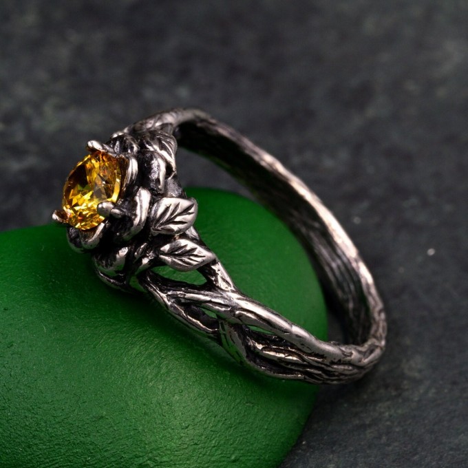 Bloom of Light: Gothic Citrine Lotus Ring