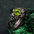 Woodland Lotus Peridot Ring – Sterling Silver Nature-Themed Floral Promise Ring, Unique Jewelry for Women