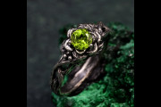 Woodland Lotus Peridot Ring - Sterling Silver Nature Themed, Unique Floral Promise Jewelry for Women
